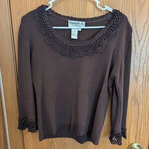 Joseph A. Crocheted Stretch Fitted Top Brown-Large